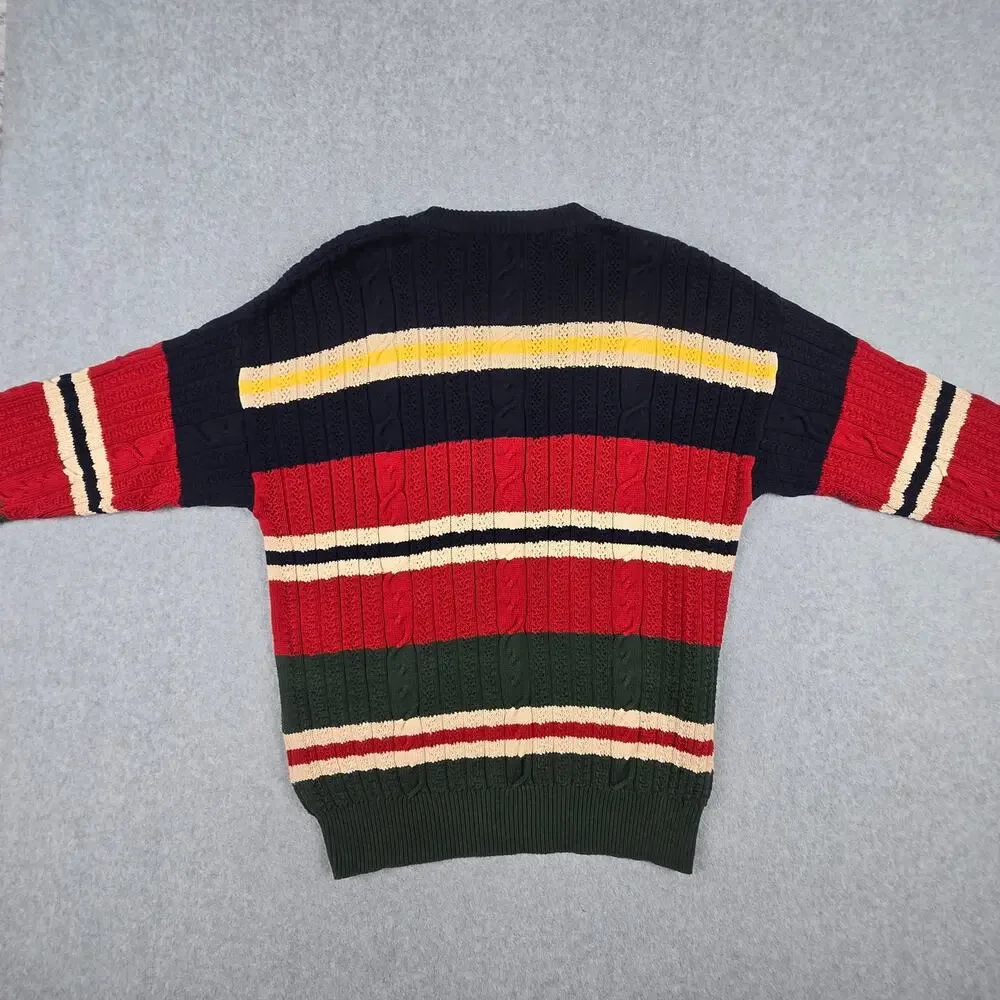 Vintage Nautica Sweater Mens Large Stripe Cable Knit Crew Neck Navy Multi Color - Picture 10 of 16
